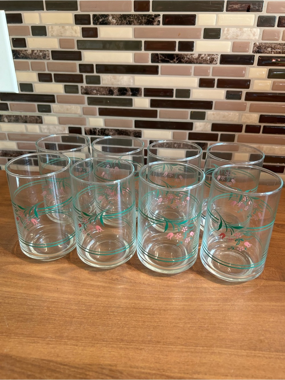 Vintage Corelle Rosemarie Floral Glass Tumblers - Set of 8